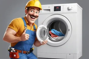 Appliance Installation north NJ - Technician installing a new washing machine in laundry room