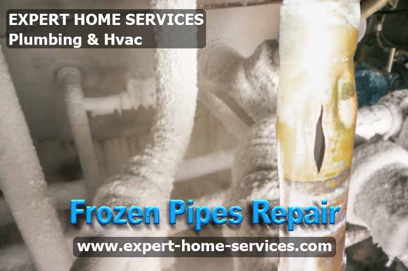 Frozen and burst pipe with ice and leaking water - Frozen Pipe Repair Services